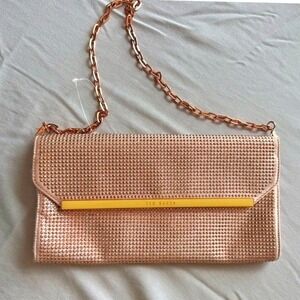 Ted Baker Blush Pink Glitter Bow Clutch Bag‎ Gold Chain Crossbody